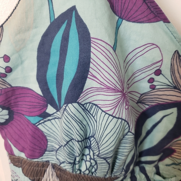 Esprit Floral Tank Top Blouse Tie Waist Crossover - Picture 2 of 8